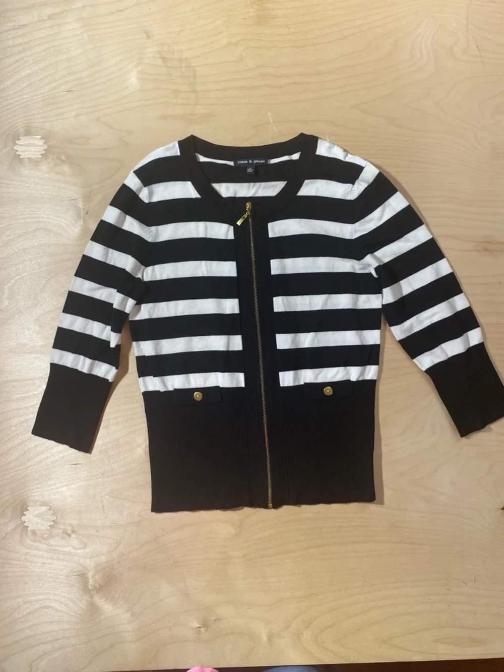 Cable & Gauge Black and White Striped Zip Knit Medium (RC)